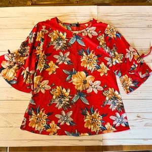 Red floral cold shoulder top